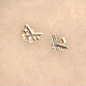 Pandora 925 Silver & Cubic Zirconia Crown Stud Earrings